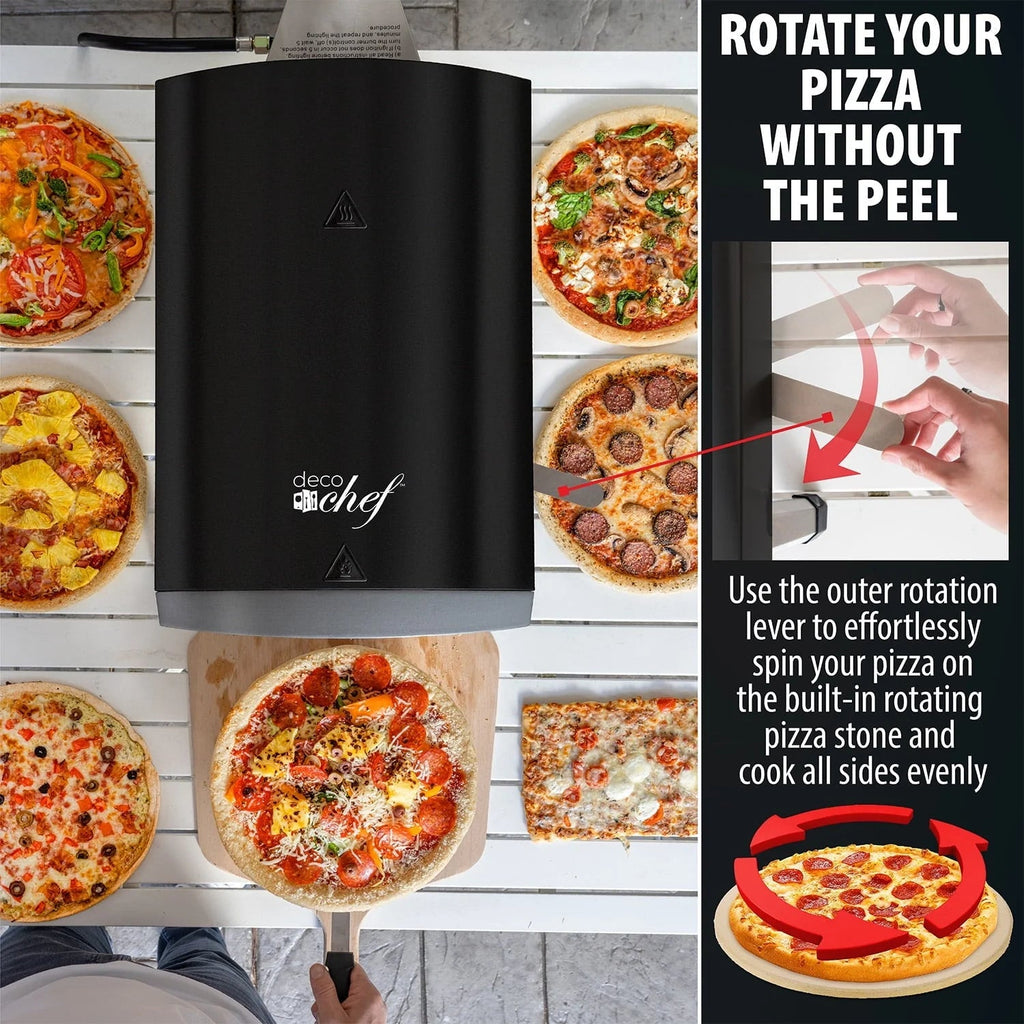 Deco Chef Outdoor Portable Gas Pizza Oven With 13in Rotating Baking Stone, Black - DGPRPO30