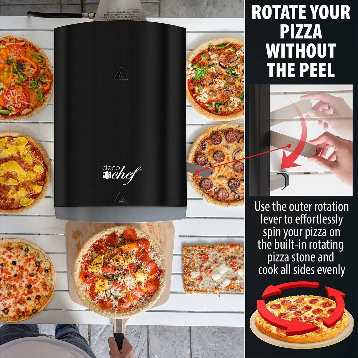 Deco Chef Outdoor Portable Gas Pizza Oven With 13in Rotating Baking Stone, Black - DGPRPO30