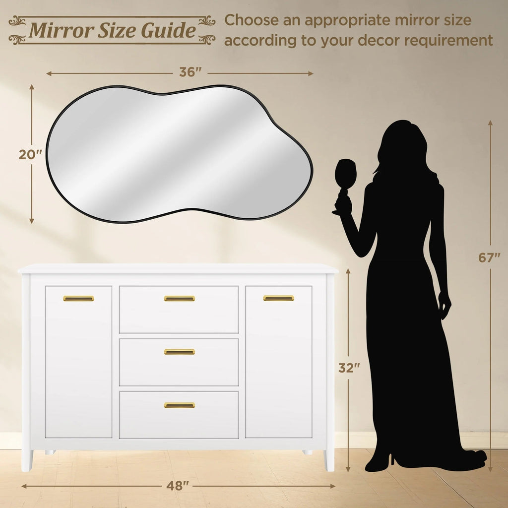 Asymmetrical Irregular Wall Mirror, 20x36, 24x36, Or 26x46, Gold, Black, Or Silver