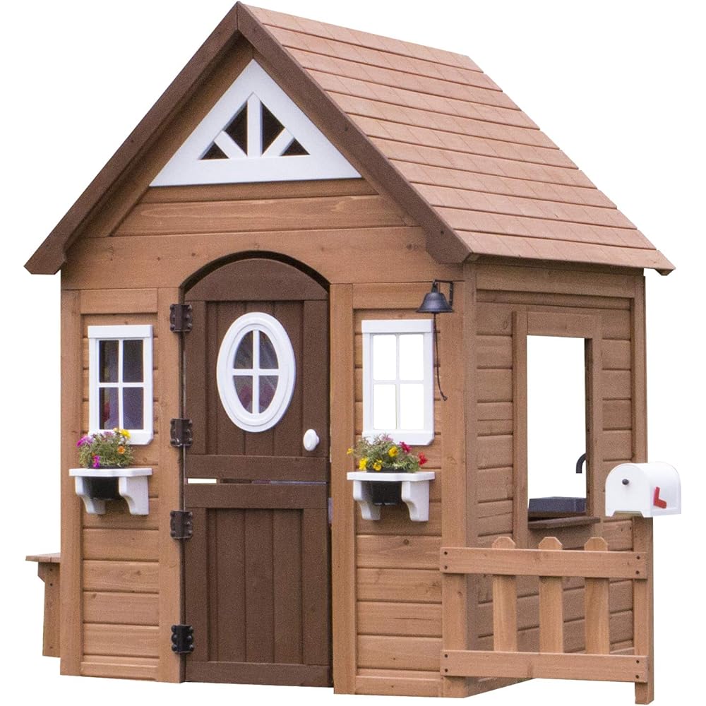 Backyard Discovery Cedar Wooden Kids Playhouse With Play Kitchen, Snack Bar And Picnic Bench - Aspen