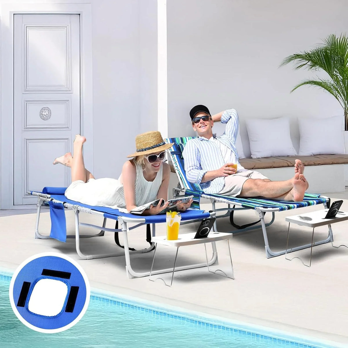Yestomo 3-in-1 Outdoor Sun Tanning Lounge Chair, Blue, 330lbs Capacity