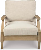 Signature Design by Ashley Clare View Outdoor Patio Eucalyptus Sofa With Cushions, Beige