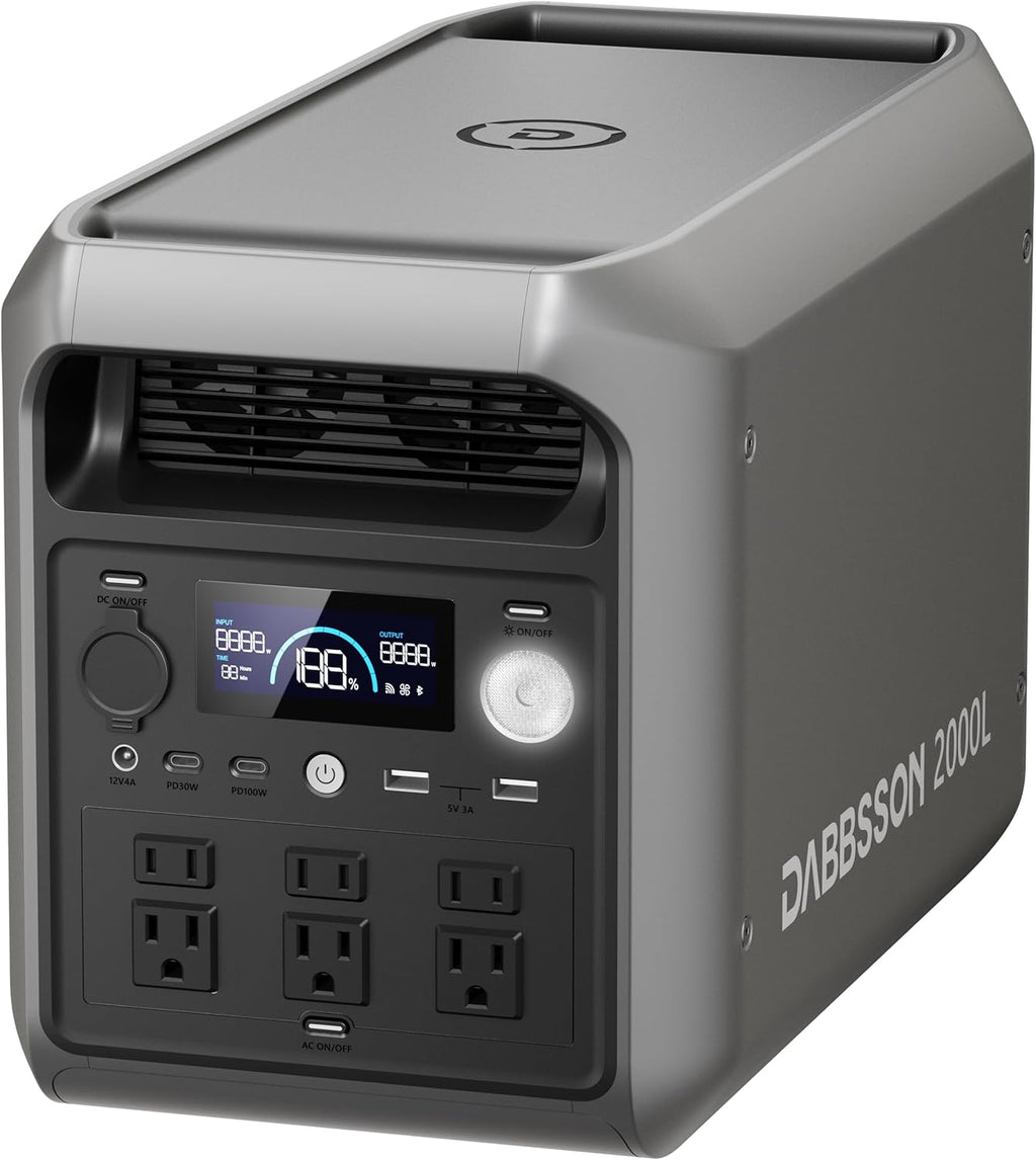 DABBSSON 2048Wh Portable Power Station, 2200W AC Output, 6 AC Outlets - 2000L