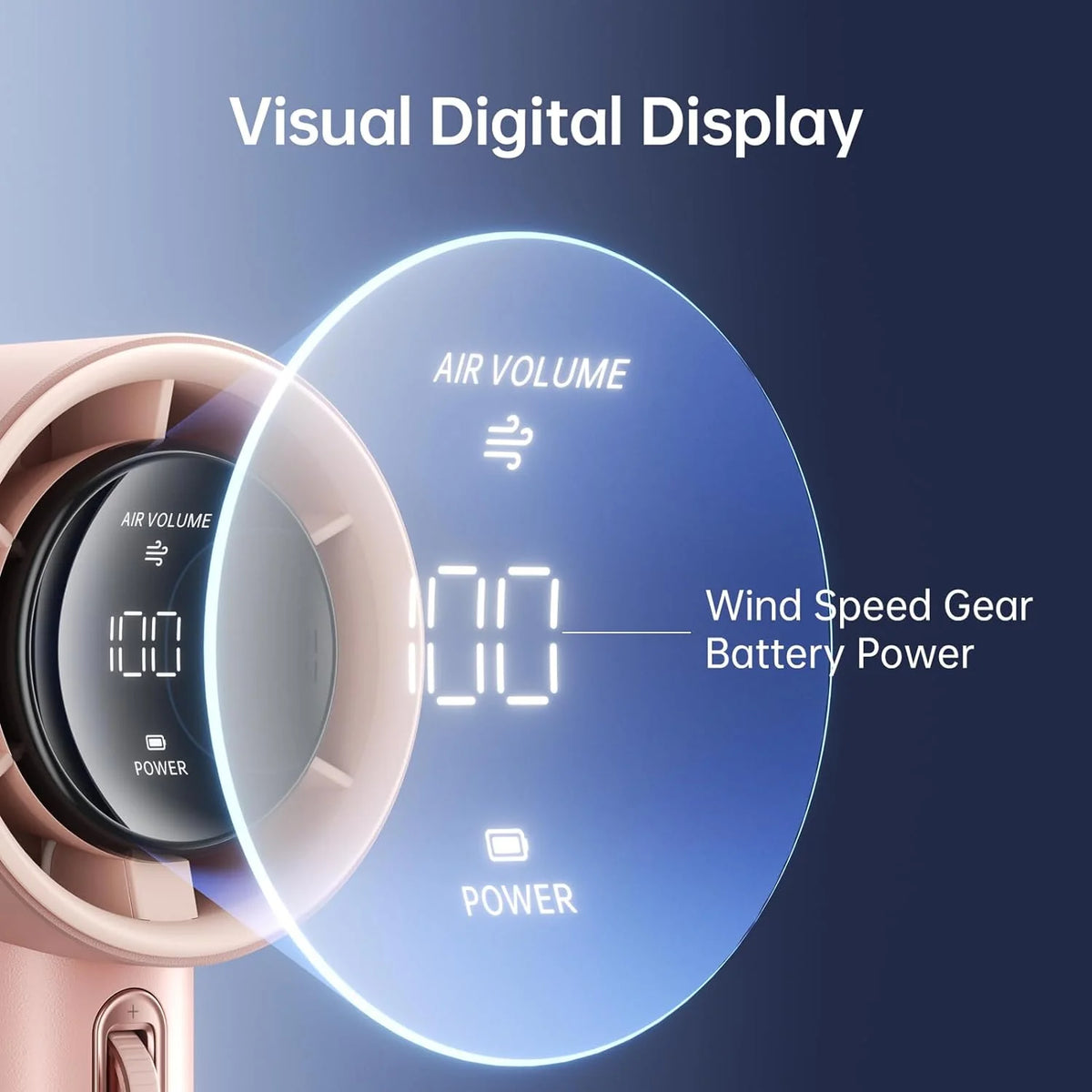 JISULIFE Handheld Turbo Fan, 5000mAh Rechargeable, 1-100 Speeds, Digital Display - Pro1S