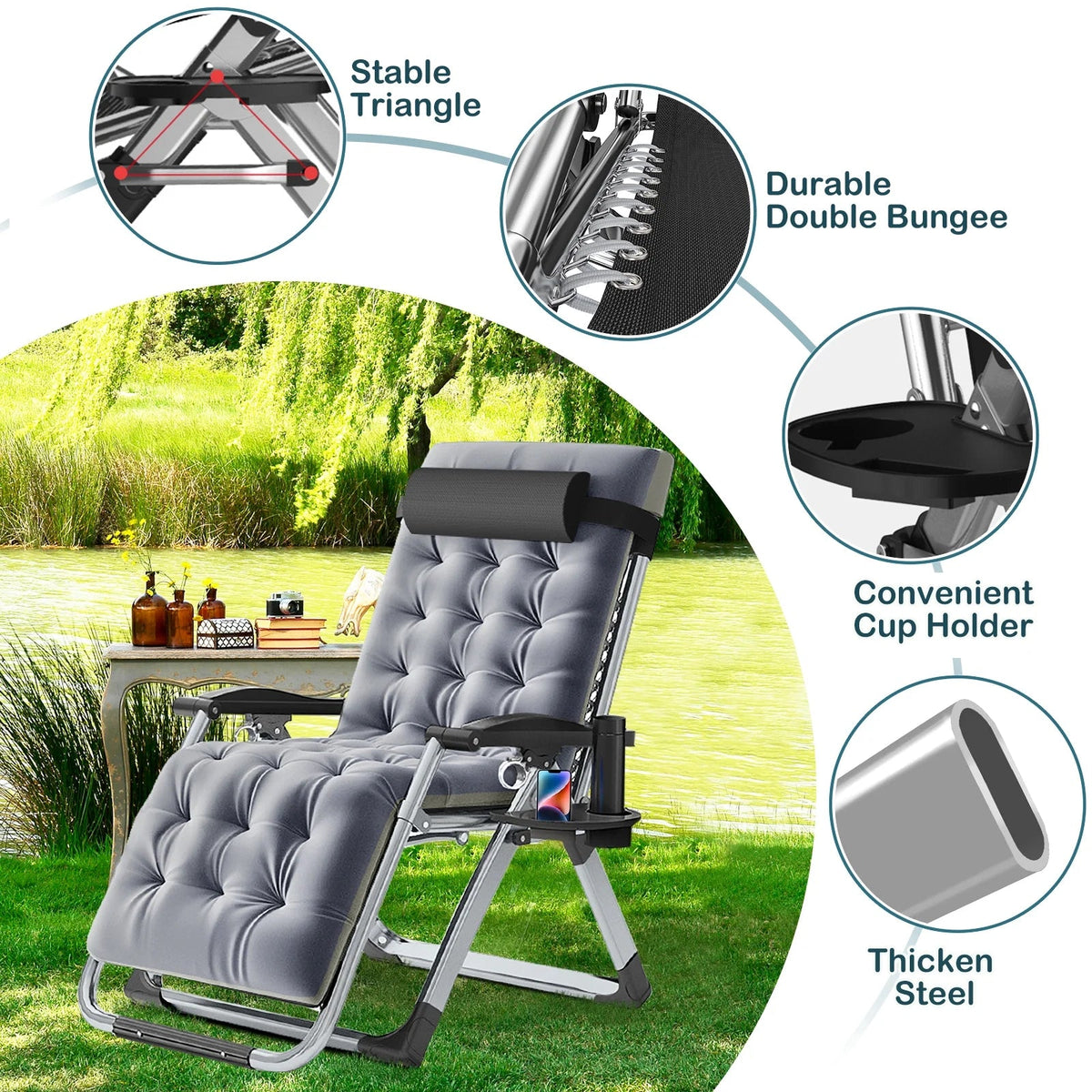NAIZEA Zero Gravity Lawn Recliner Chairs, 2 Pack, Black