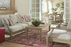 Signature Design by Ashley Clare View Outdoor Patio Eucalyptus Sofa With Cushions, Beige