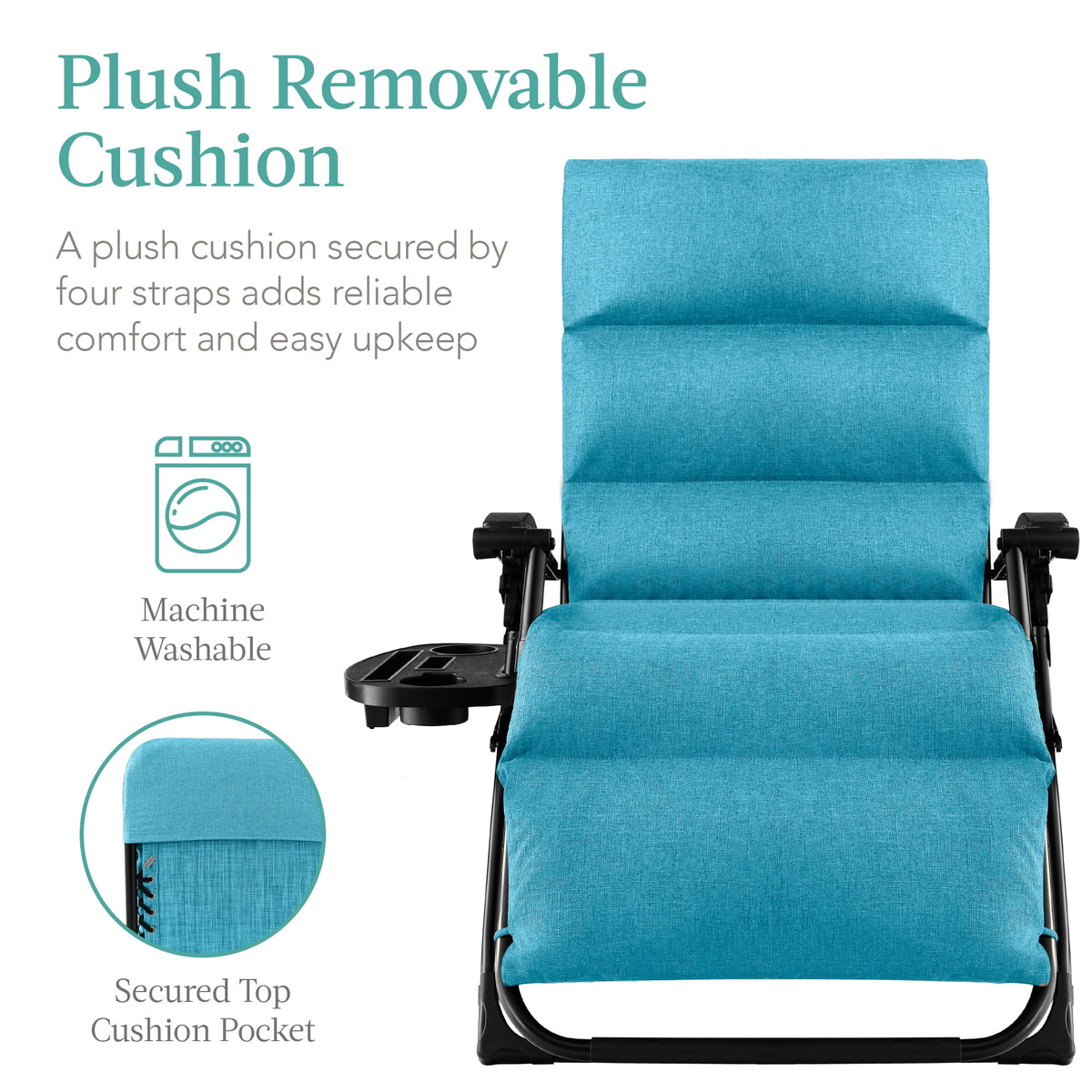 Best Choice Products Oversized Zero Gravity Folding Recliner With Removable Cushion And Side Tray - Fossil Gray