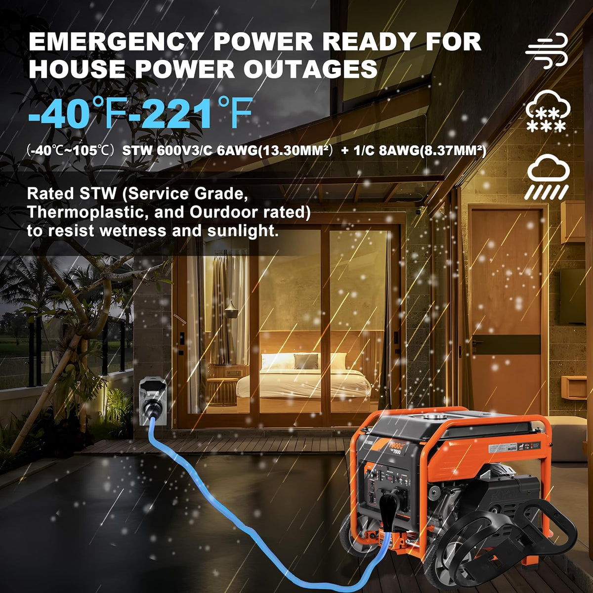 50 Amp Generator Cord And Pre-Drilled Power Inlet Box, 50FT, 125/250V - PB50