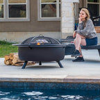 SUNCREAT 42-Inch Wood Burning Patio Fire Pit, Black, 42.1 Inch Diameter x 25.2 Inch High