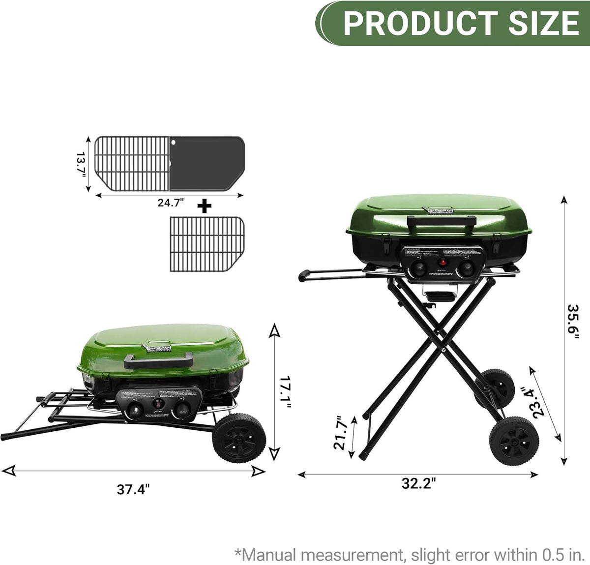 Brand-Man Portable Propane Gas Grill With Folding Cart And Push-Button Ignition