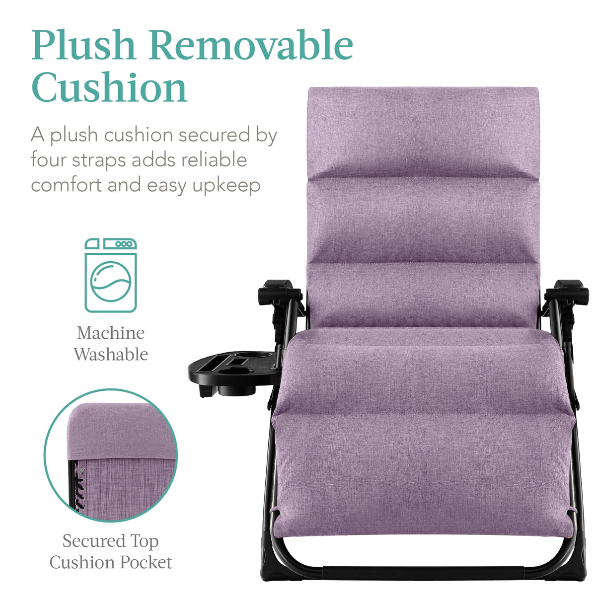 Best Choice Products Oversized Zero Gravity Folding Recliner With Removable Cushion And Side Tray - Fossil Gray