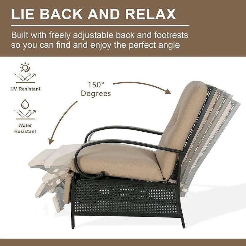 Adjustable Patio Recliner Lounge Chair With Cushion, 300 lbs - 38 (D) x 26.5 (W) x 38.5 (H) Inches