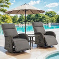 Pocassy 3-Piece Outdoor Recliner Set With Side Tables And Grey Cushions