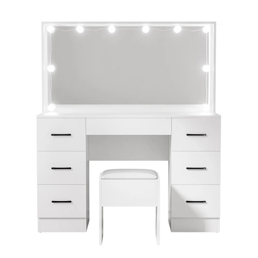 Artiss Dressing Table Set With Stool, 10 LED Bulbs, White - Debbie