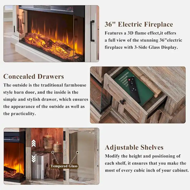 Farmhouse Electric Fireplace TV Stand For TVs Up To 80 Inches - 70W x 16D x 32H