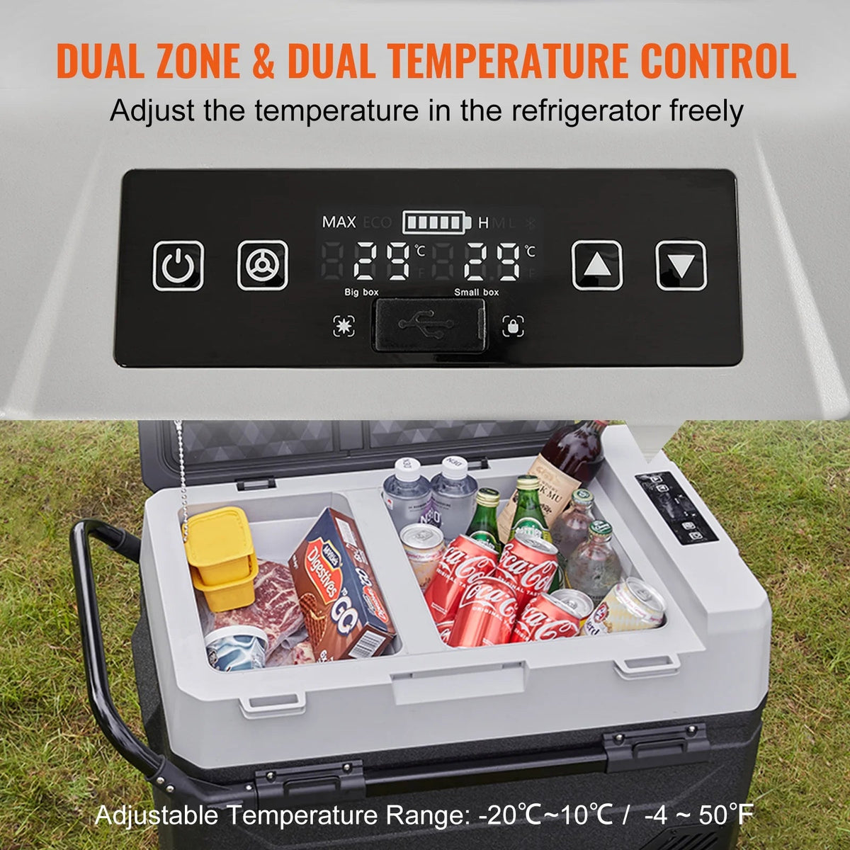 VEVOR Dual-Zone Car Refrigerator Freezer, 48QT - T45K