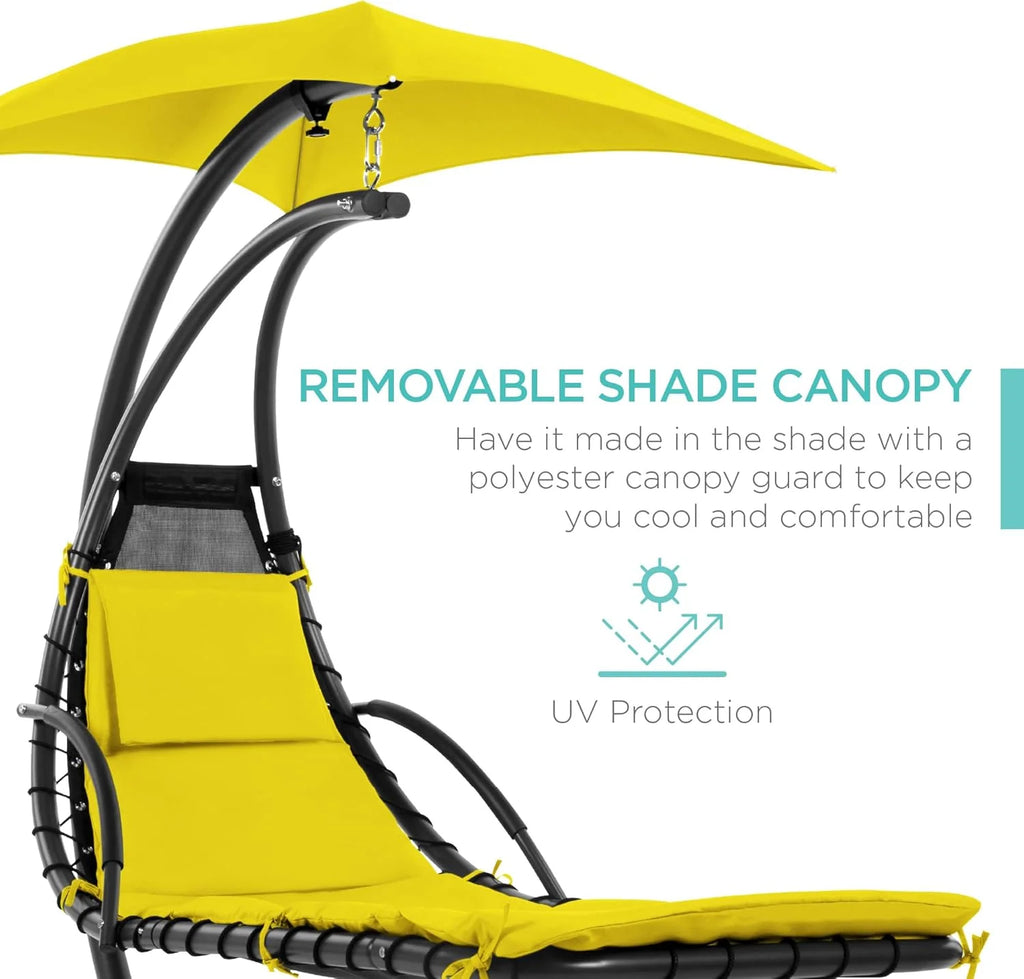 Best Choice Products Outdoor Hanging Steel Chaise Lounge Chair With Canopy, Charcoal Gray - SKY5871