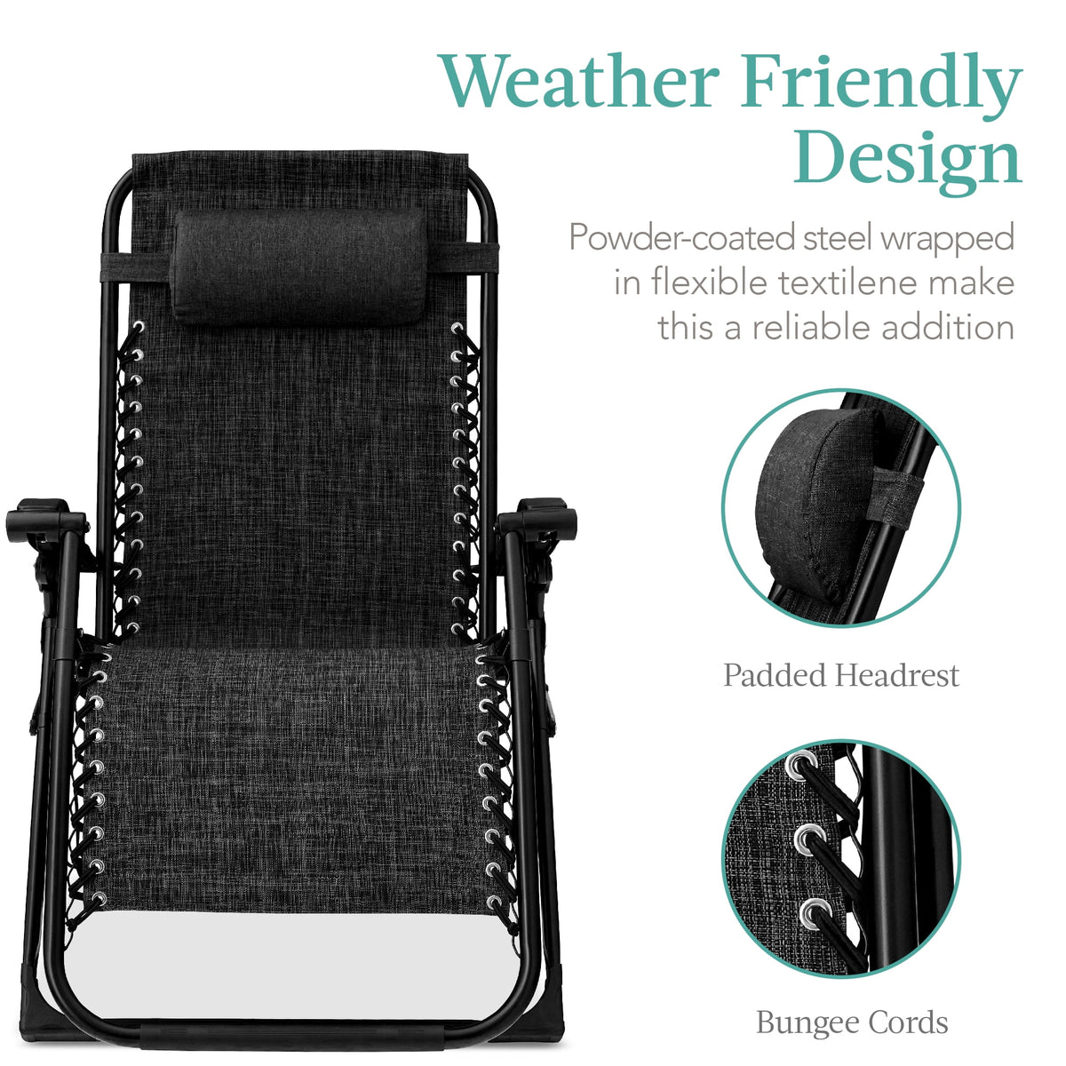 Best Choice Products Oversized Zero Gravity Folding Recliner With Removable Cushion And Side Tray - Fossil Gray