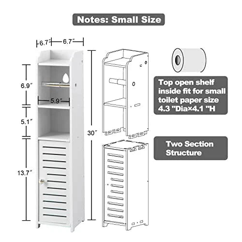 Toilet Paper Holder Storage Cabinet Stand With 3 Open Shelves - PVC