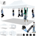 HOTEEL Heavy Duty Pop-Up Canopy Tent 10x15, 4 Sidewalls, Black