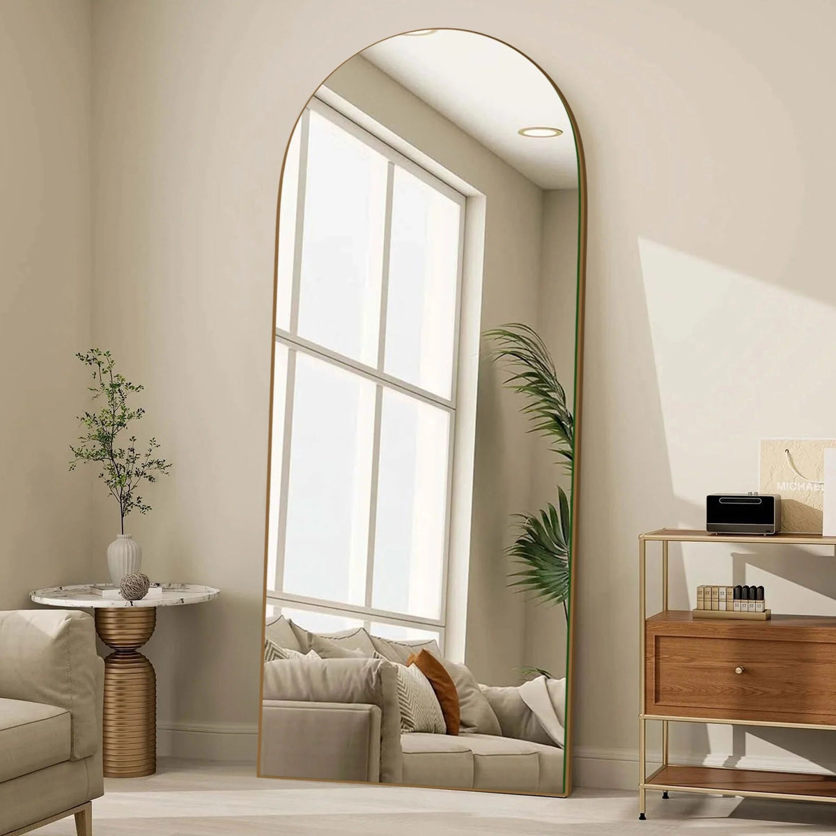 Arched Full-Length Wood Floor Mirror, Black Or Gold, 65x22/71x24/71x28/71x32