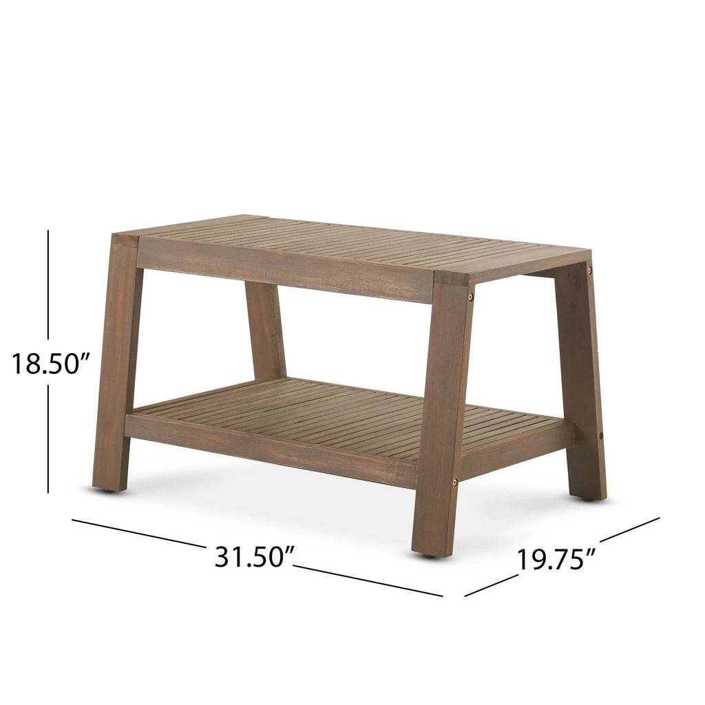 Wilcox Outdoor Acacia Wood Loveseat And Coffee Table Set With Cushions - Grey, Dark Grey