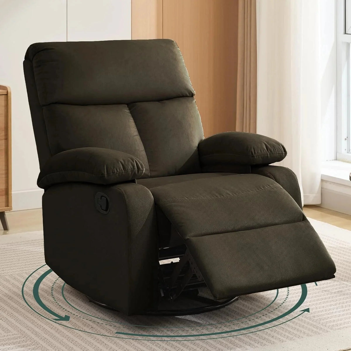 Swivel Rocker Recliner Chair For Compact Spaces - 32in D x 30.2in W x 38.9in H