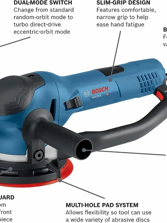 Power Tools Electric Orbital Sander, 7.5 Amp, Corded, 6 in Disc, Dual Modes - GET75-6N