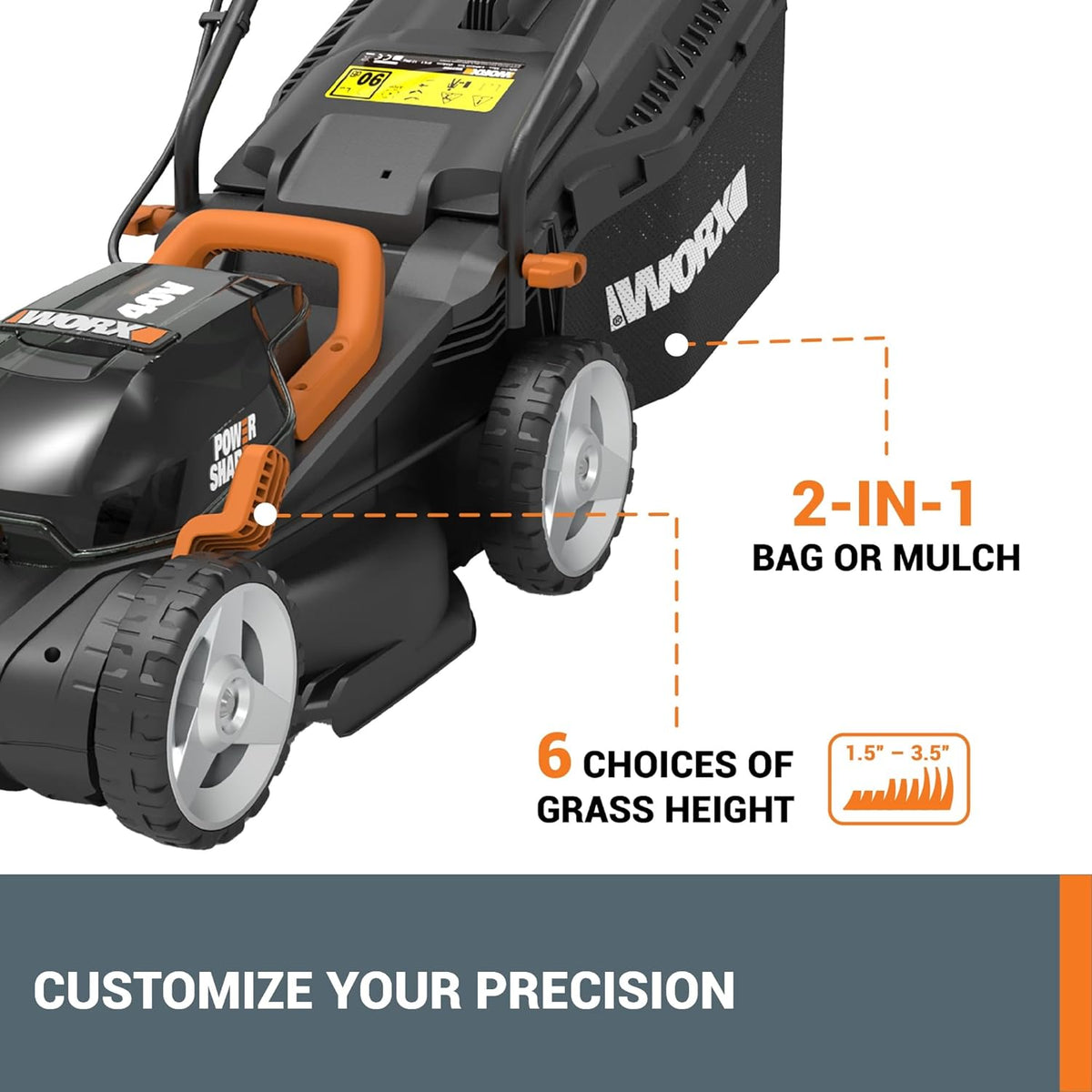 WORX 40V 14in Cordless Lawn Mower With 2 Batteries And Dual Charger - WG779