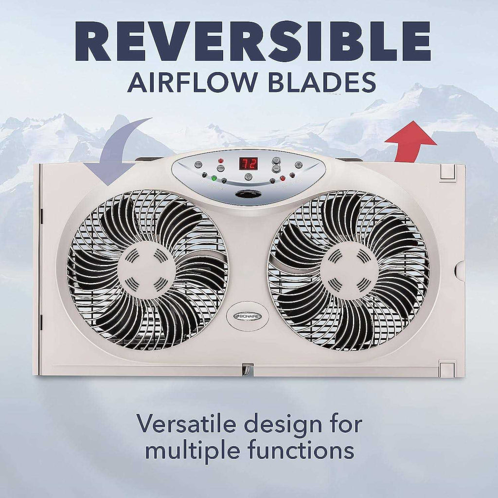 BIONAIRE Twin Reversible Airflow Window Fan With Remote Control - 8.5