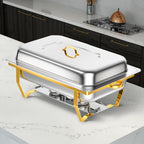 Chafing Dish Buffet Set, 8 Qt, 4 Pack, Full Size Pan, Half Gold