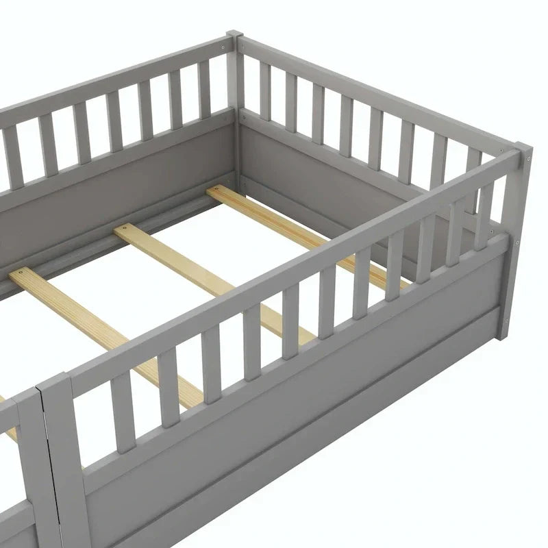 Montessori Children's Floor Bed With Support Slat, Twin / Full, Pine And Plywood