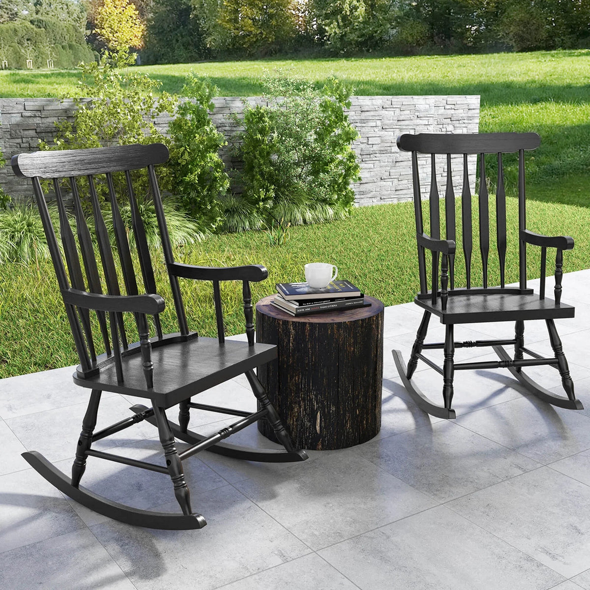 Costway Rubber Wood Rocking Chair, White, 22 x 32 x 44 in, 300 lbs