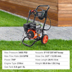 VEVOR Gas Powered Pressure Washer 3400 PSI 2.6 GPM With 5 Quick Connect Nozzles - Copper Pump