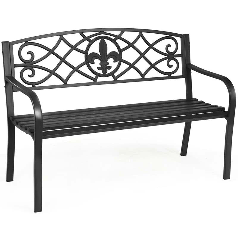50.5in Black Steel Outdoor Patio Garden Bench - 500lbs Capacity