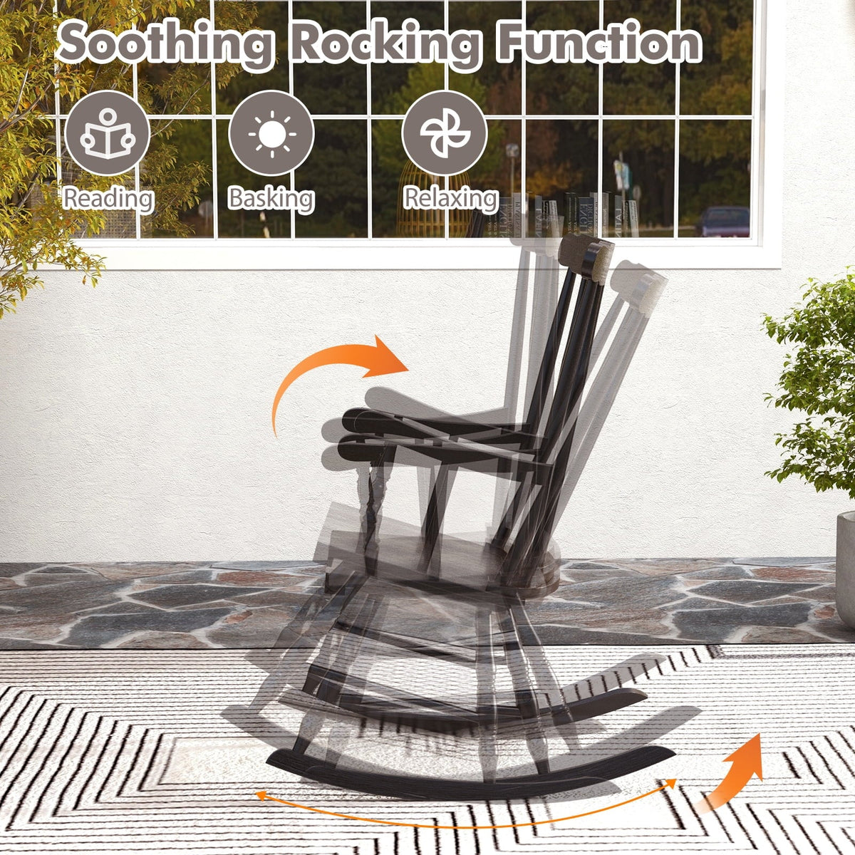 Costway Rubber Wood Rocking Chair, White, 22 x 32 x 44 in, 300 lbs