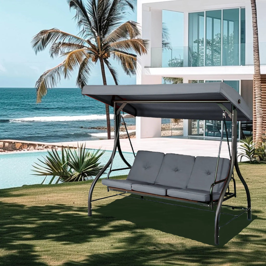 Arlopu 3-Person Outdoor Convertible Porch Swing Glider With Canopy
