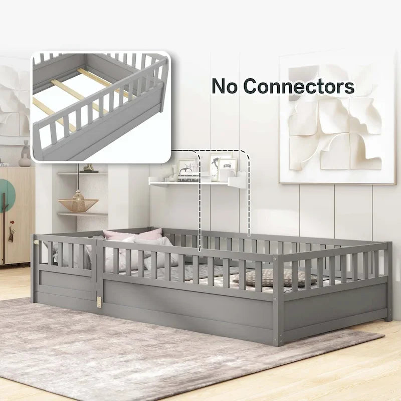 Montessori Children's Floor Bed With Support Slat, Twin / Full, Pine And Plywood