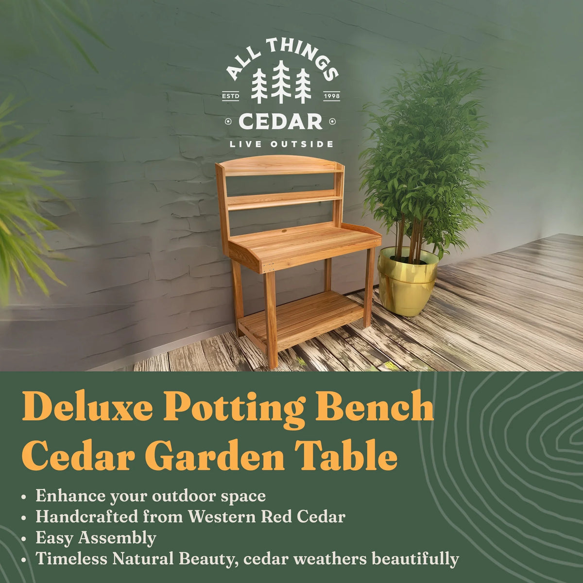 All Things Cedar Deluxe Potting Bench Outdoor Garden Workstation Table - 47-1/2L x 24W x 61H