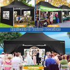 HOTEEL Heavy Duty Pop-Up Canopy Tent 10x15, 4 Sidewalls, Black