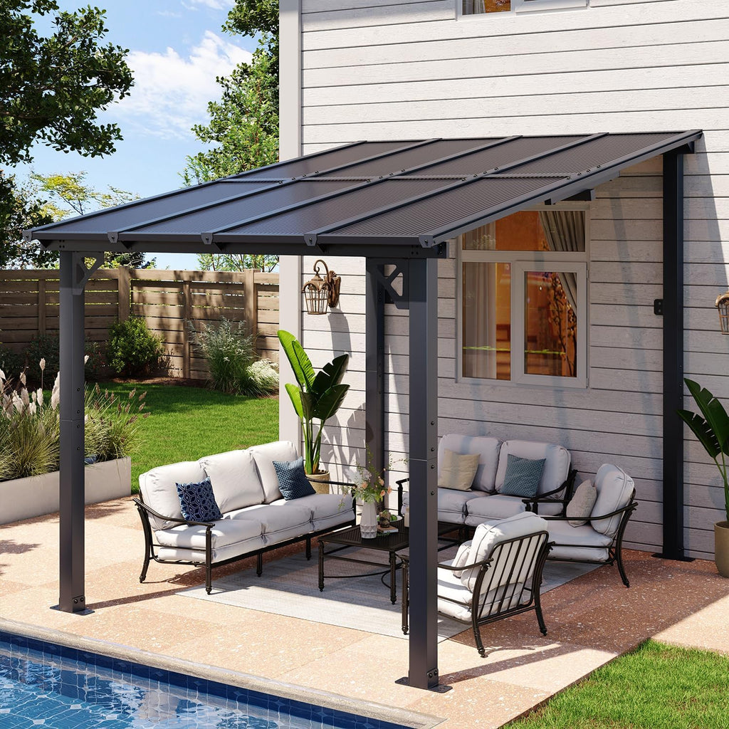 Aoxun Wall-Mounted Gazebo Awning, 8x10, Black