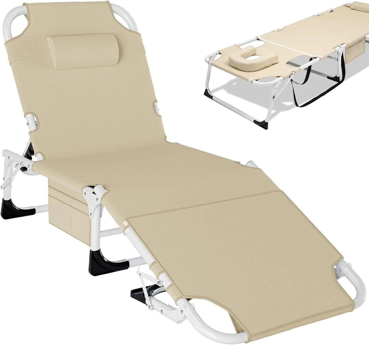 Slsy 5-Position Adjustable Folding Lounge Chair And Cot - 75.2" x 25.6" x 11.8"