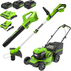 Greenworks 48V (24V x 2) 20in Cordless Battery Mower, 12in String Trimmer/Edger And 320 CFM Blower Combo Kit - 4.0Ah Batteries
