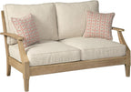 Signature Design by Ashley Clare View Outdoor Patio Eucalyptus Sofa With Cushions, Beige