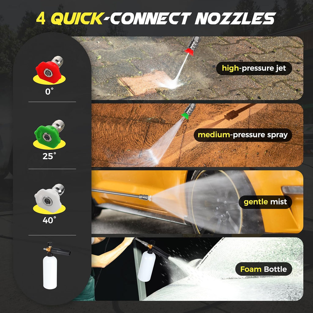 Portable Compact Electric Pressure Cleaner With 33FT Extension Hose, 3 Nozzles And Foam Cannon