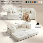 Boneless Folding Futon Sofa Bed, Fixed-Shape Corduroy Upholstered, White, 81 Inches