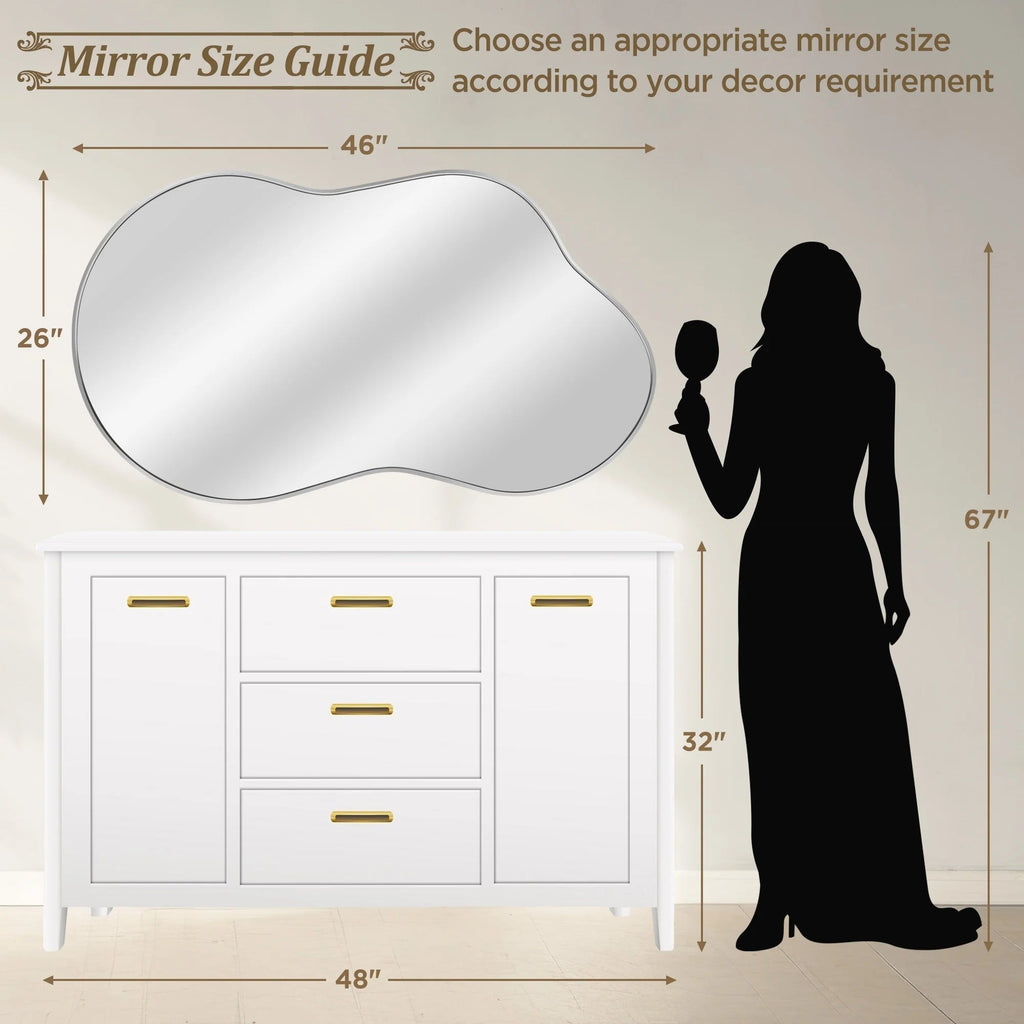 Asymmetrical Irregular Wall Mirror, 20x36, 24x36, Or 26x46, Gold, Black, Or Silver