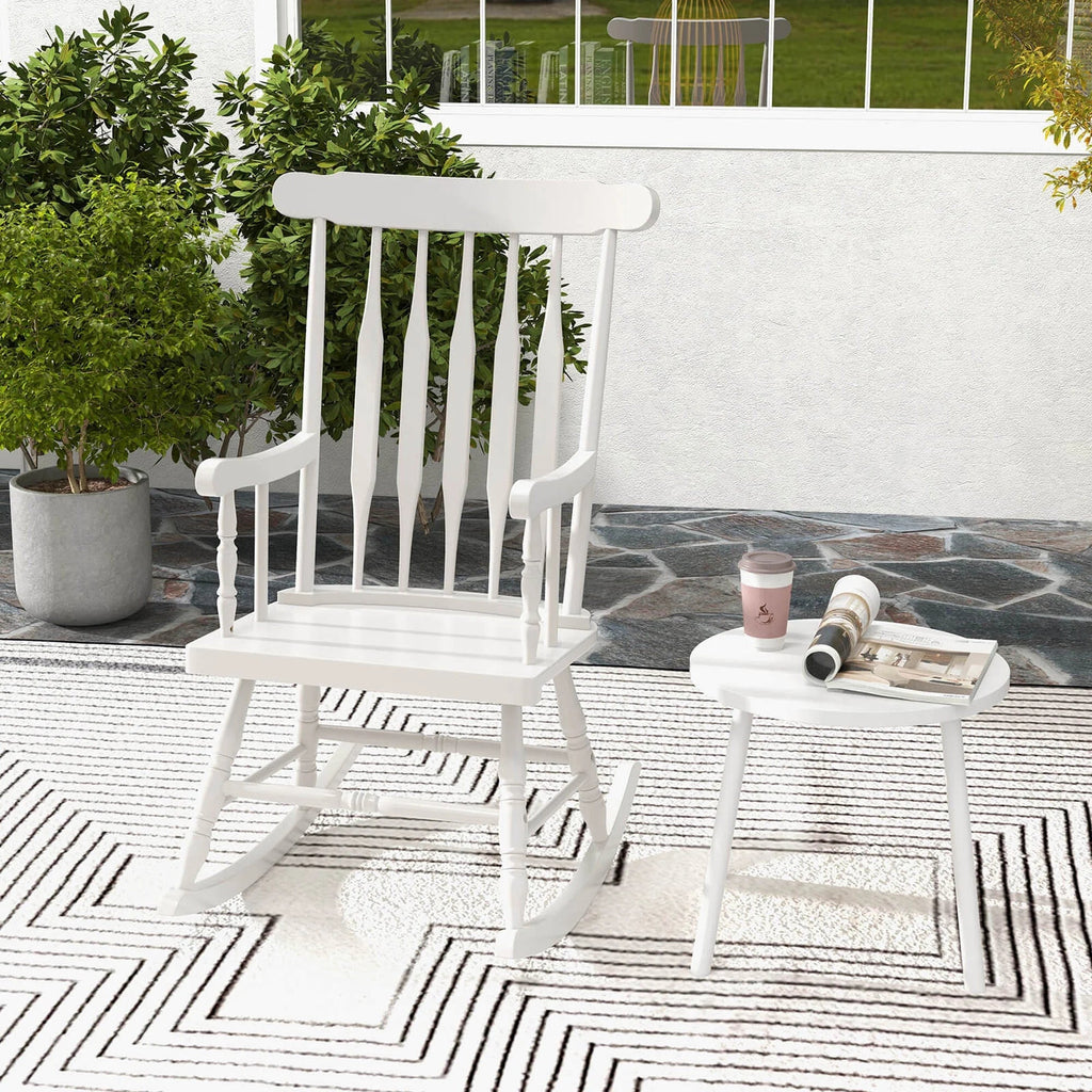 Costway Rubber Wood Rocking Chair, White, 22 x 32 x 44 in, 300 lbs
