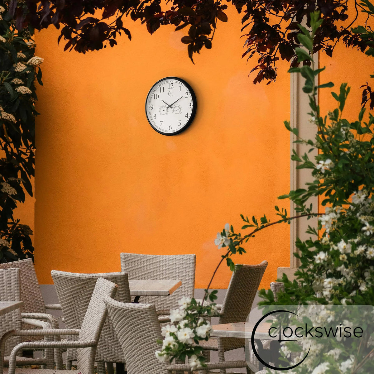 Outdoor Wall Clock With Thermometer And Hygrometer, 24-Inch, Black