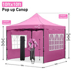 Ainfox Pop-Up Canopy Tent With 4 Sidewalls, 10 x 10 Ft, Pink